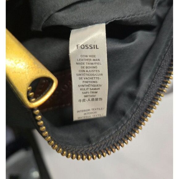 Fossil Black Leather Crossbody Bag With Brass Accents distressing - Picture 8 of 9